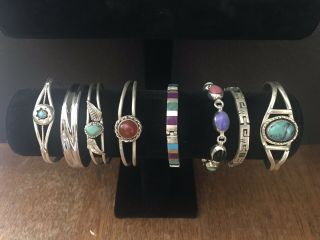Vintage Sterling Silver Turquoise And Multi Stone Bracelets/cuffs