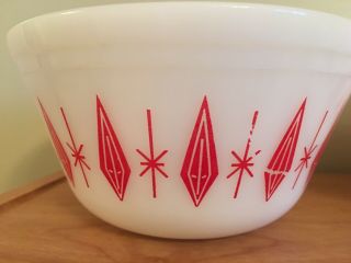 Federal Glass Milk Glass Red Diamond Atomic Starburst Bowls Set Of 4 Vintage HTF 5