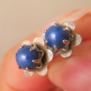 Vintage 14k Wg 1ct Blue Star Sapphire Stud Earrings Vintage Earrings