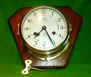 Vintage Schatz Royal Mariner Brass 8 Day Ship Bell Chime Clock W/ Key