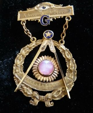 Antique Masonic Freemason Past Master Medal 10k Sun Face 1902