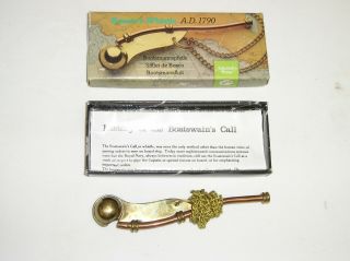 Vintage Boatswain Bosun ' s Call Whistle Copper Brass Box,  Inserts 3