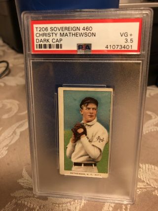 1909 - 11 T206 Christy Mathewson Dark Cap Rare Sovereign 460 Back Psa 3.  5,  Vg