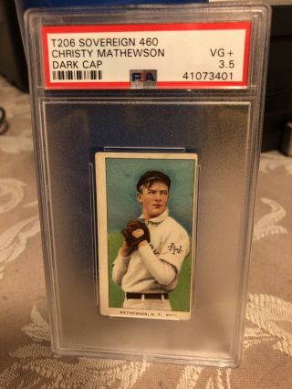 1909 - 11 T206 Christy Mathewson Dark Cap Rare Sovereign 460 Back PSA 3.  5,  VG 2