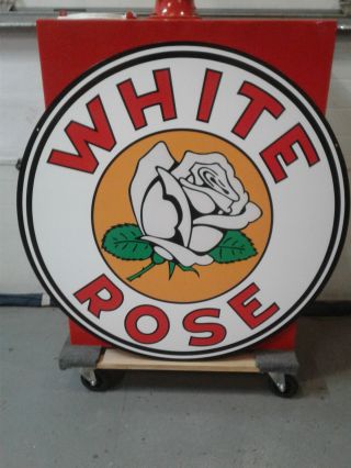 Classic Vintage Style 37 Inch White Rose Gas Sign