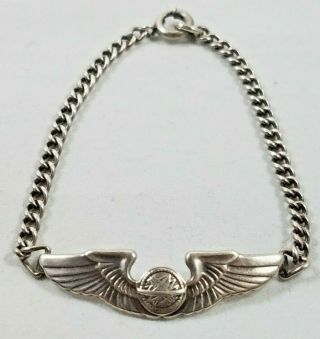 Vintage Wwii Sterling Silver Navigator Pilot Wings Sweetheart Bracelet - Small