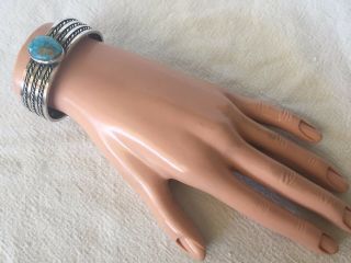 Vintage NAVAJO Sterling & TURQUOISE Cuff BRACELET Wide Twisted Silver Band,  43g 2