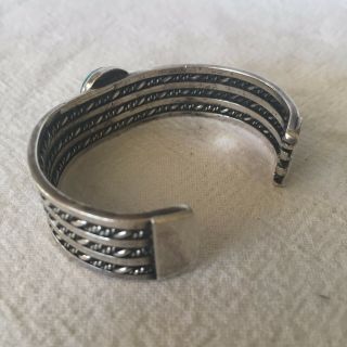 Vintage NAVAJO Sterling & TURQUOISE Cuff BRACELET Wide Twisted Silver Band,  43g 8