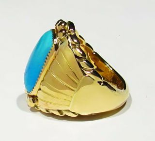 Big Vintage Signed Navajo 15g 14k Gold Sleeping Beauty Turquoise Mans Ring 7.  5 3