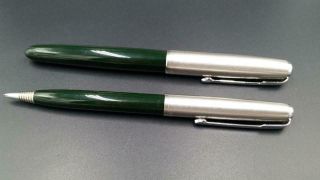 Vintage 1950 Parker 51 Fountain Pen And Pencil Set Green Jeweled
