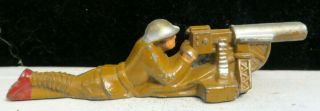 Vintage Manoil Lead Toy Soldier Prone Machine Gunner Flat Base No Grass M - 017