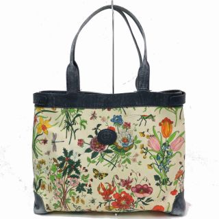 Authentic Vintage Gucci Tote Bag Flower X Bugs Multi Color Canvas 352783