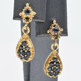 Vintage 14k Yellow Gold 0.  84 Tcw Sapphire Drop Dangle Earrings 3.  5 Grams