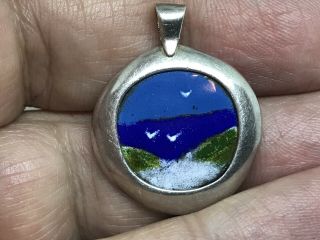 Rare Victor Lee Artisan Sterling Silver Enamel On Coin Round Pendant