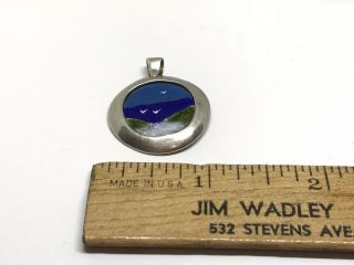 Rare Victor Lee Artisan Sterling Silver Enamel On Coin Round Pendant 6