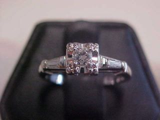 Antique Art Deco.  25ctw Natural Diamond Engagement Ring 14k White Gold Sz5.  5