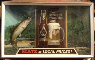 Vintage Blatz Beer Sign 1950’s Light Up 3d Advertising Sign W/fly Fishing Trout