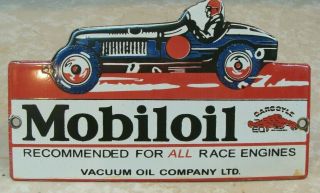 Vintage Mobil Racing Oil Service Station Porcelain Gas Oil Mobiloil Enamel Sign