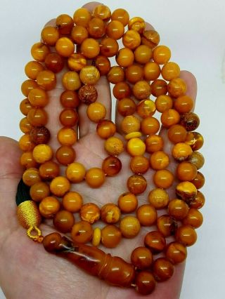 Antique Natural Baltic Amber Islamic 99 Prayer Beads Rosary Butterschotch 53,  68g