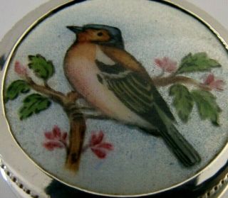 English Sterling Silver Enamel Bird Snuff Or Pill Box 1981 Finch