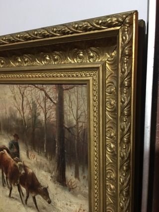 Antique Signed American School Oil Canvas Painting Cows Winter Scene England 11