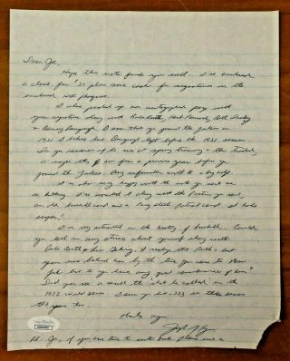 Rare Babe Ruth Called Shot 1932 Hand Written Letter by Joe Sewell with JSA 2
