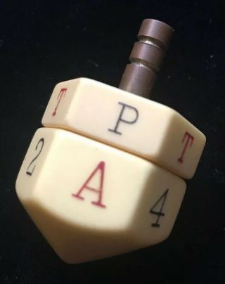 Vintage Antique Put & Take Celluloid Teetotum Top Spinner Gaming Dice Dreidel