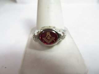 Vintage 1930s Mans Masonic Ring With Natural Diamonds And Red Stone Size 13