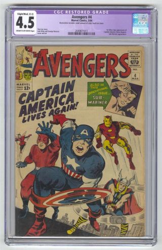 Avengers 4 Cgc 4.  5 Vintage Marvel Comic Mega Key 1st Silver Age Captain America