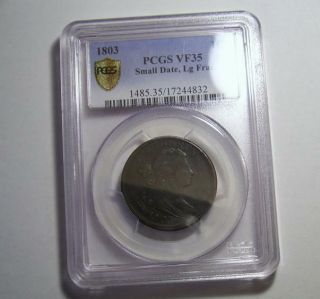 One Cent 1803 Pcgs Vf35 Small Date/large Fraction Rare Draped Bust