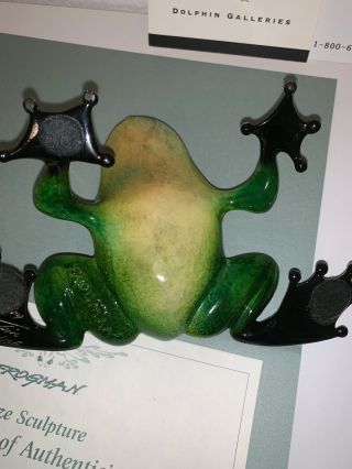 2 Frogman Tim Cotterill bronze Poloka Green & Blue Frogs.  Rare Low Edition 125 5