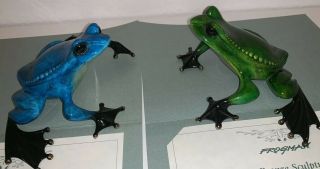 2 Frogman Tim Cotterill bronze Poloka Green & Blue Frogs.  Rare Low Edition 125 6