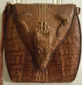 Vintage Black Cayman Alligator Skin Leather Taxidermy Purse Bag Pocketbook