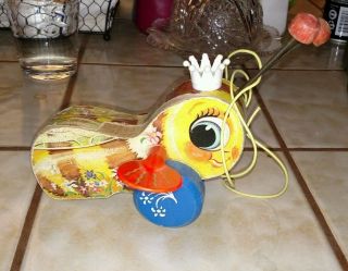 Vintage Fisher Price 1950s " Queen Buzzy Bee " The Bumble Bee Honey Pull Toy