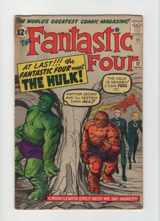 Fantastic Four 12 Vintage Marvel Comic Key 1st Ff X Incredible Hulk Crossover