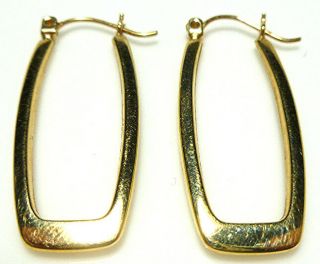 14k Yellow Gold Hoop Rectangle Designer Signed Pierced Earrings Pair Set 1.  25 "