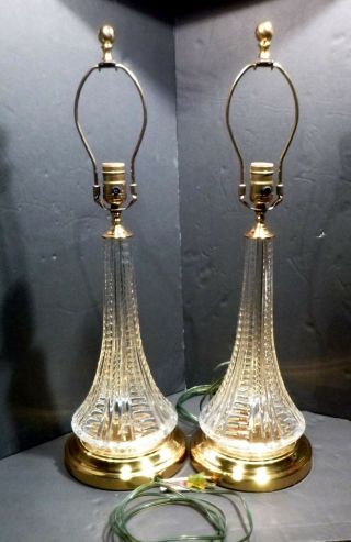 Vintage Waterford Crystal Berkshire Double Light Tapered 2 Electric Lamps 28 "