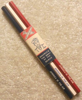 Wwii Patriotic Red White & Blue Pencil Set America In The Air,  Home Of The Brave