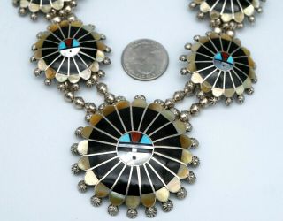 Vintage Zuni Inlay Necklace Earrings Ring Bracelet Set Sterling Silver Turquoise 11