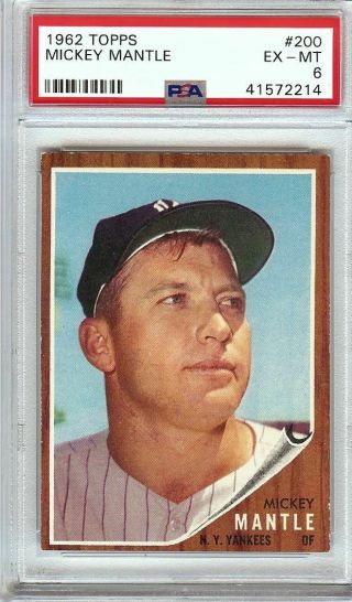 Mickey Mantle 1962 Topps Vintage Baseball Card Graded Psa Ex - Mt 6 Yankees 6