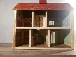 Vintage wooden Doll House Toy Large 1940s 2 Story 3