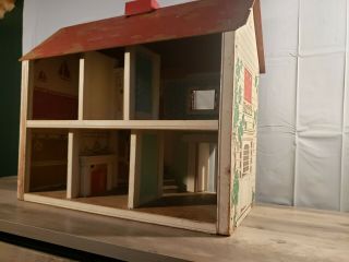 Vintage wooden Doll House Toy Large 1940s 2 Story 8
