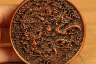 Japanese Old Boxwood Hand Carved Dragon Phoenix Statue Netsuke Collectable Gift