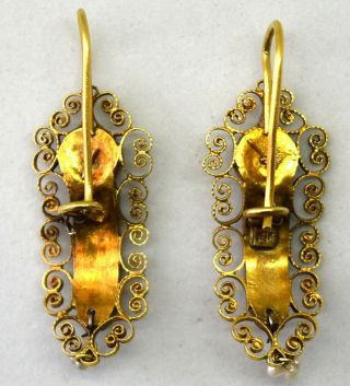 Antique Victorian 14K Solid Gold with Natural Pearl Filigree Earrings 4