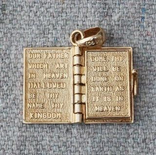 14k Yellow Gold Holy Bible Lords Prayer Our Father Open Close Book Charm Pendant 2