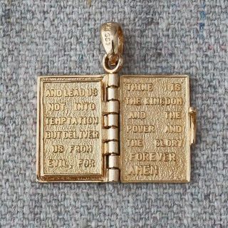 14k Yellow Gold Holy Bible Lords Prayer Our Father Open Close Book Charm Pendant 6