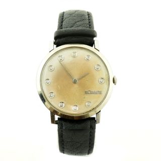 Jaeger - Le Coultre Vintage Gold Diamond Dial White Solid Gold Mens Watch On Strap