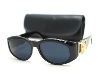 Gianni Versace Authentic 424 Sunglasses Vintage Black Medusa Head Gold Oval