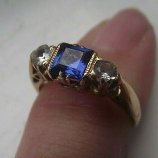 Antique 9ct Gold 9k 0.  375 Hallmarked Sapphire & Diamond Ring 2.  2g Uk J Us 5 1/4