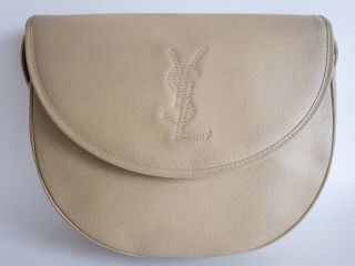 Auth Ysl Yves Saint Laurent Sacs Beige Leather Shoulder Crossbody Bag Vintage